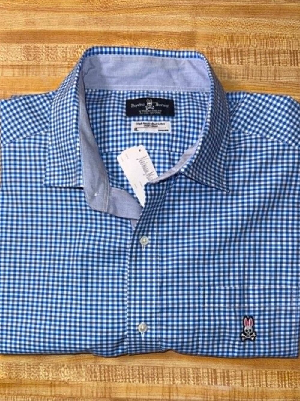 NEW $138 Psycho Bunny Mens XL Blue & White Gingham Button Down Long Sleeve Shir - Picture 5 of 5